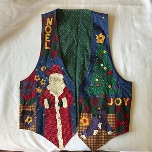 Festive Vintage Christmas Vest with Santa & Tree